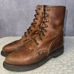 Justin Work Boots Roper Lace Up L0760 Womens Size 9.5 B Missing Tassel & Insoles